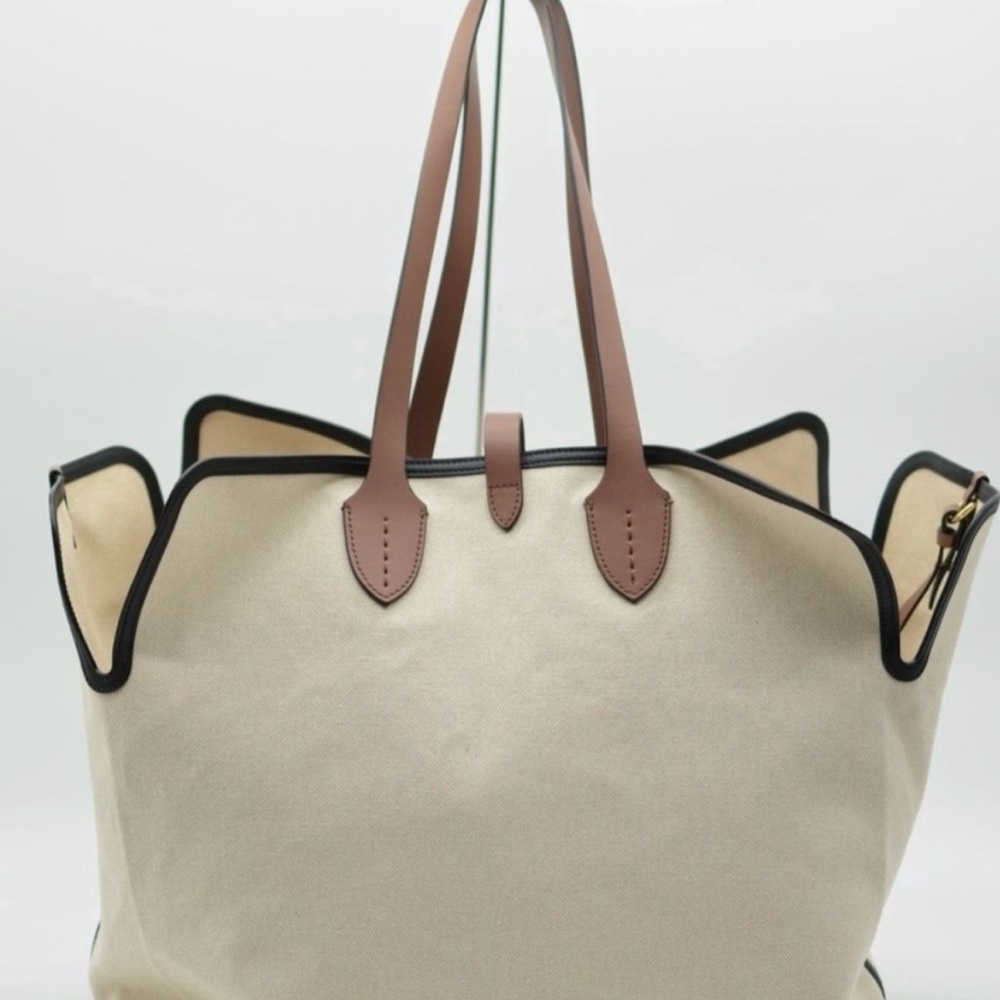 Burberry Cream Canvas Tote with Brown and Black Leather Accents - Picture 2 of 9